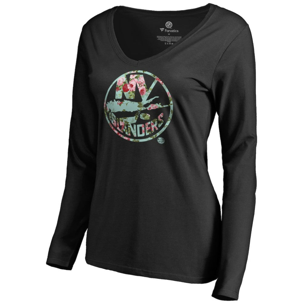 New York Islanders Women's Lovely Long Sleeve V-Neck T-Shirt - Black | NHL Lifestyle