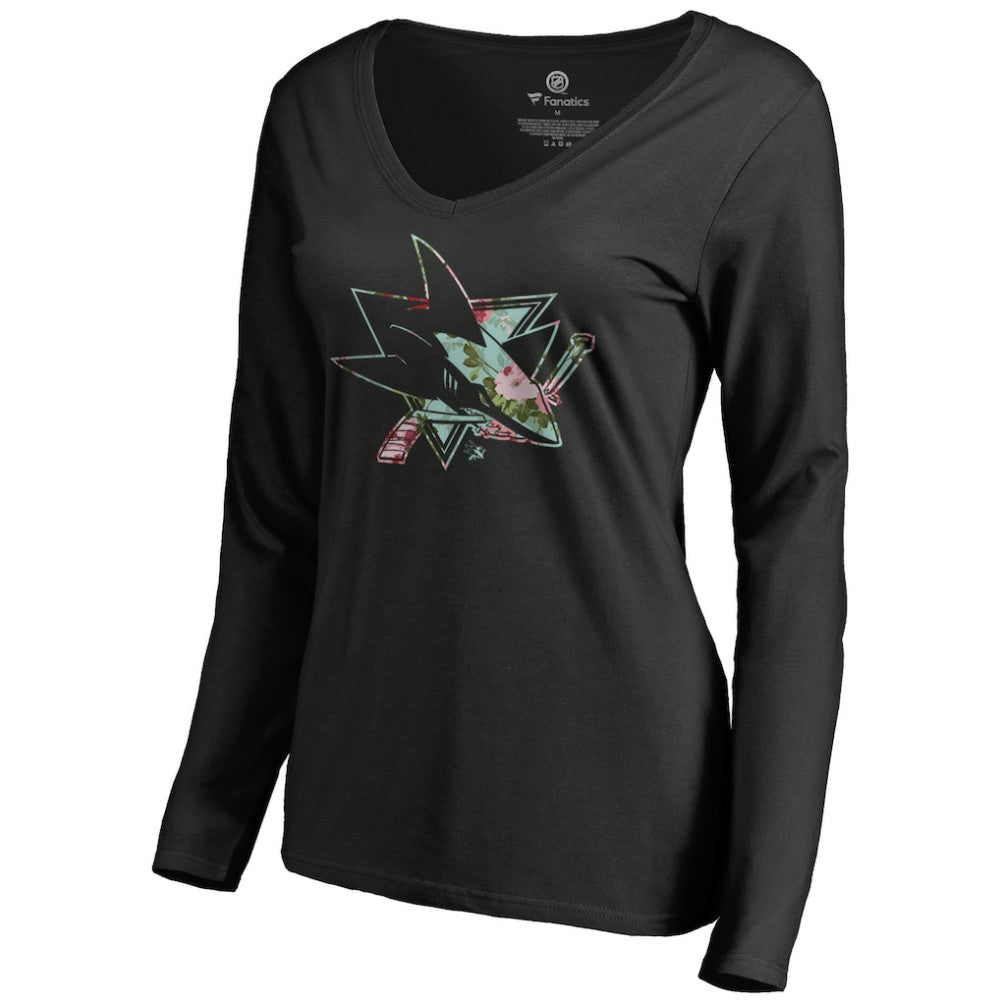San Jose Sharks Women's Lovely Long Sleeve V-Neck T-Shirt - Black | NHL online