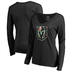 Vegas Golden Knights Women's Lovely Long Sleeve V-Neck T-Shirt - Black | NHL Clearance