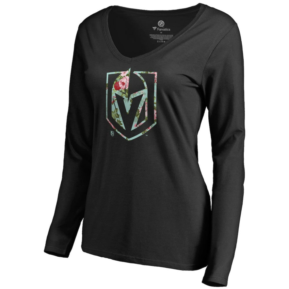 Vegas Golden Knights Women's Lovely Long Sleeve V-Neck T-Shirt - Black | NHL Clearance