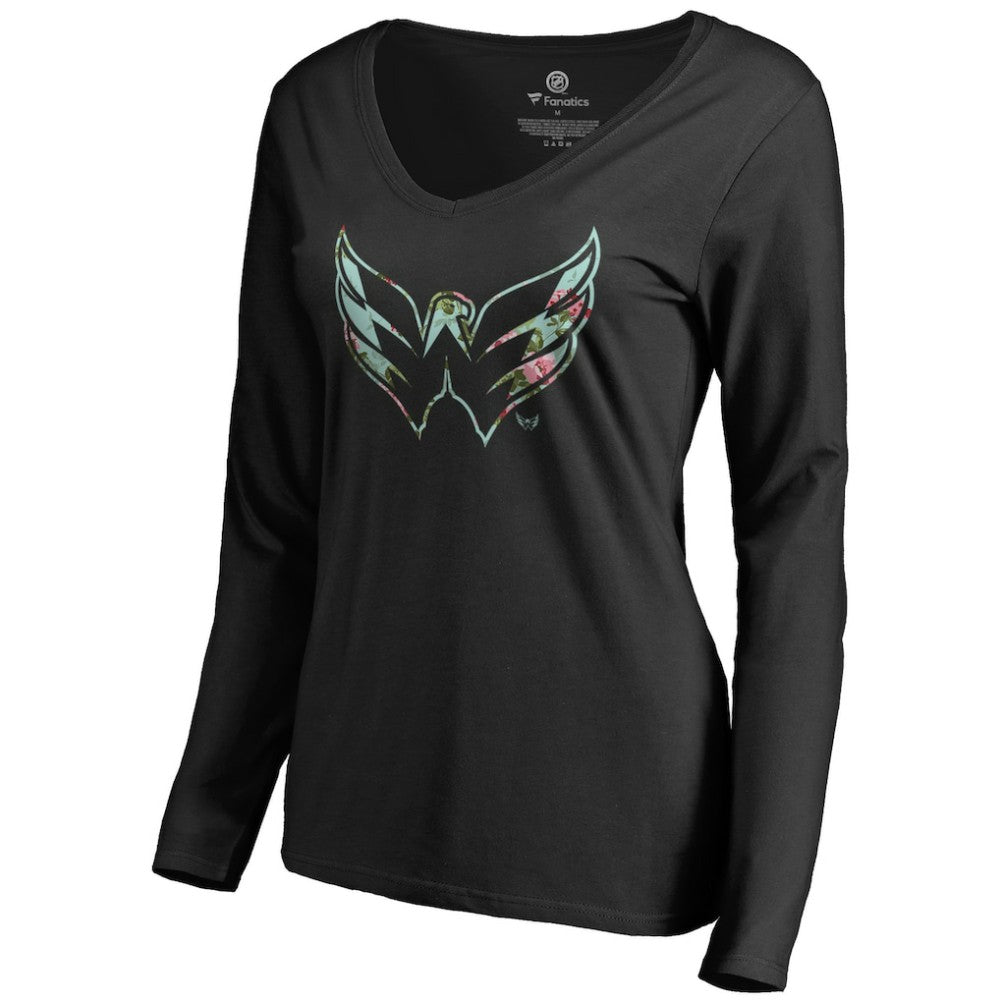Washington Capitals Women's Lovely Long Sleeve V-Neck T-Shirt - Black | NHL Lifestyle