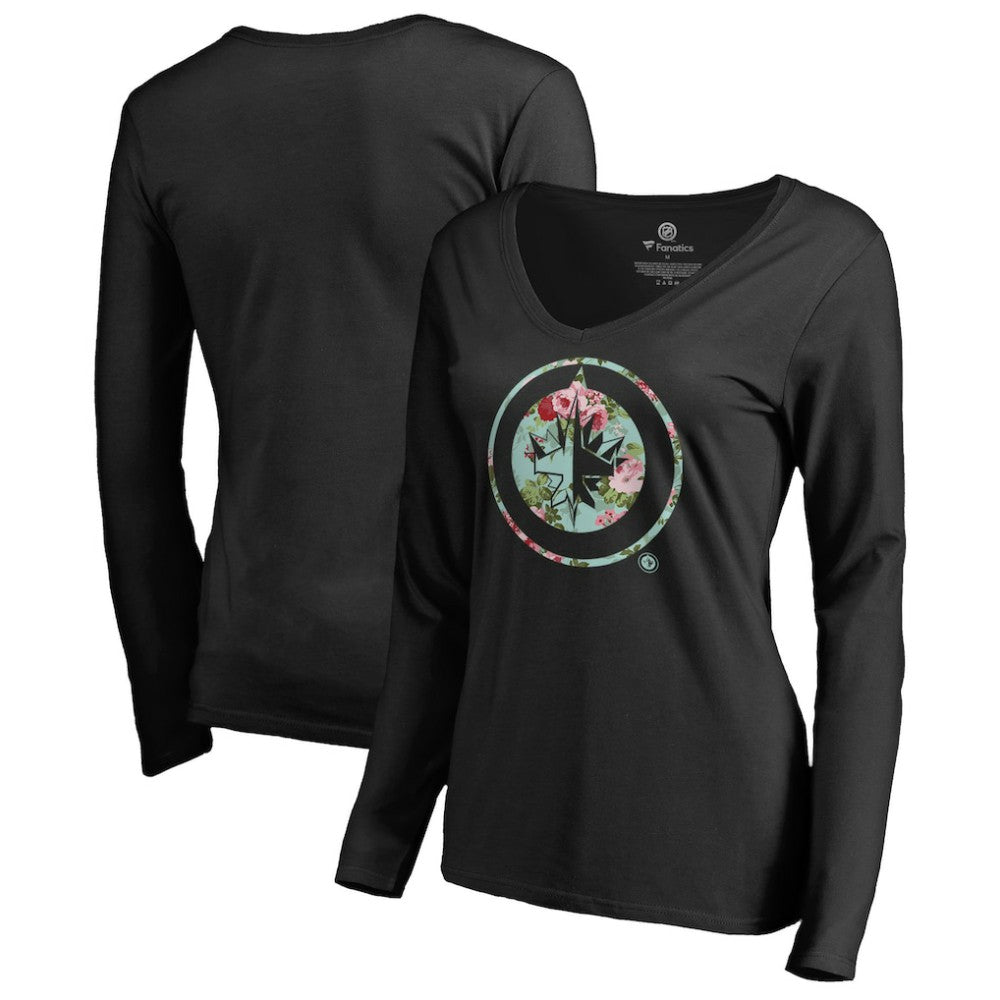 Winnipeg Jets Women's Lovely Long Sleeve V-Neck T-Shirt - Black | NHL discount