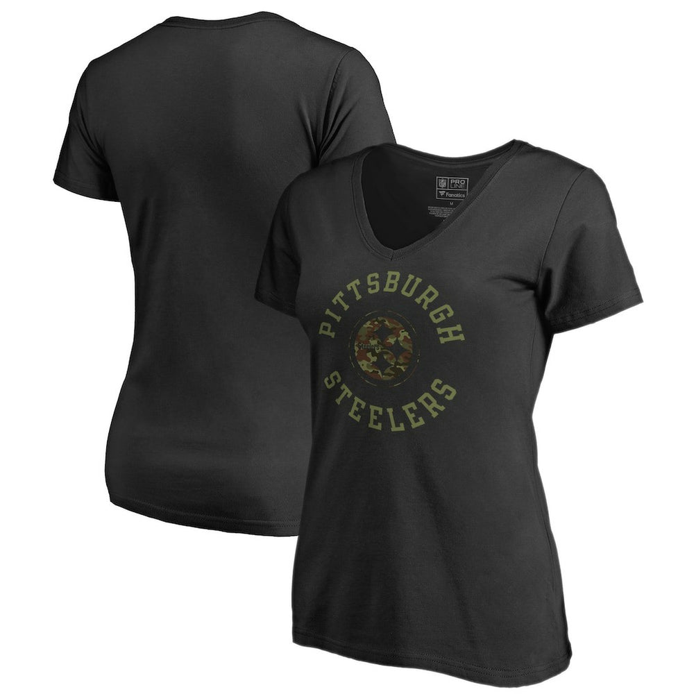 Pittsburgh Steelers Women's Camo Collection Liberty V-Neck T-Shirt - Black - NFL
