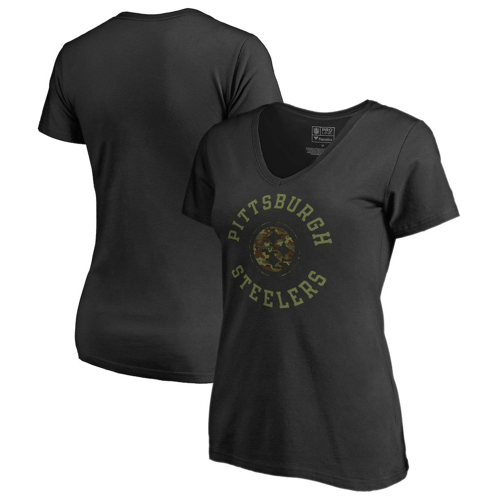 Pittsburgh Steelers Women's Camo Collection Liberty V-Neck T-Shirt - Black - NFL