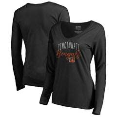 Cincinnati Bengals Women's Graceful Long Sleeve V-Neck T-Shirt - Black - NFL