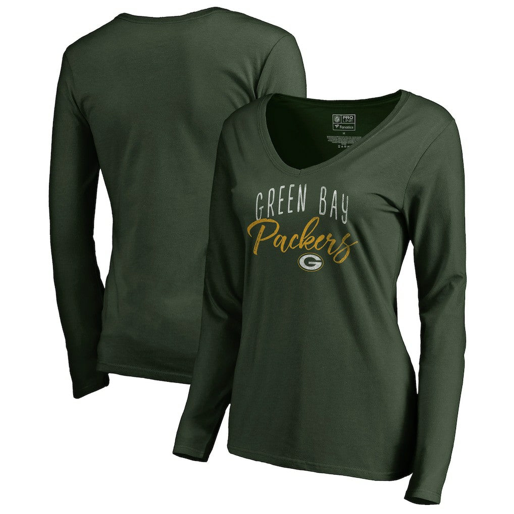 Green Bay Packers Women's Graceful Long Sleeve V-Neck T-Shirt - Green - NFL