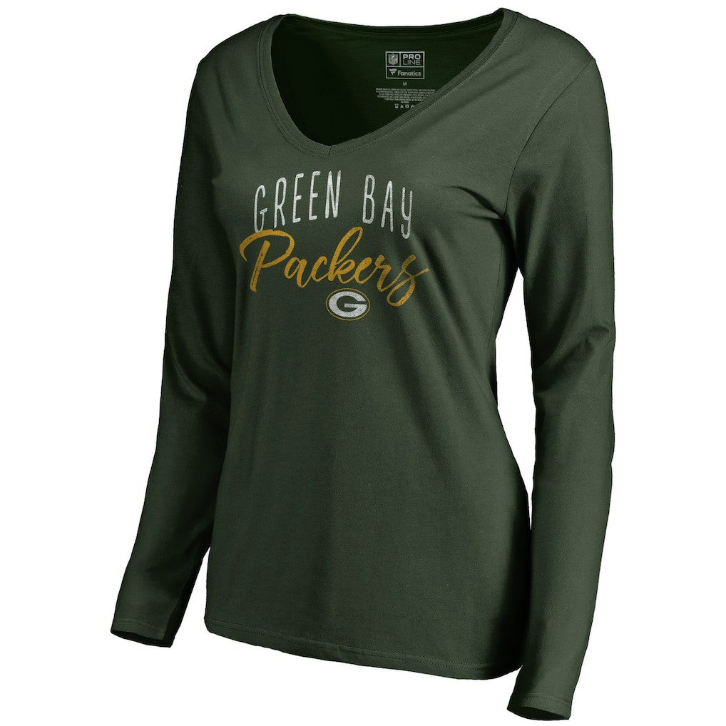 Green Bay Packers Women's Graceful Long Sleeve V-Neck T-Shirt - Green - NFL