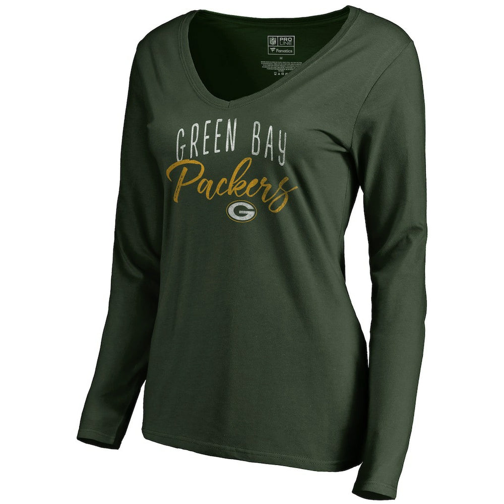 Green Bay Packers Women's Graceful Long Sleeve V-Neck T-Shirt - Green - NFL