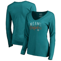 Miami Dolphins Women's Graceful Long Sleeve V-Neck T-Shirt - Aqua - NFL
