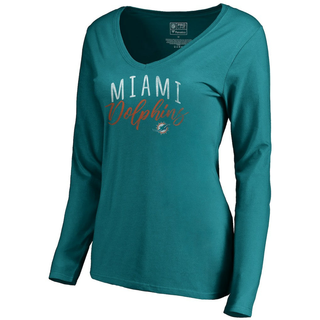 Miami Dolphins Women's Graceful Long Sleeve V-Neck T-Shirt - Aqua - NFL