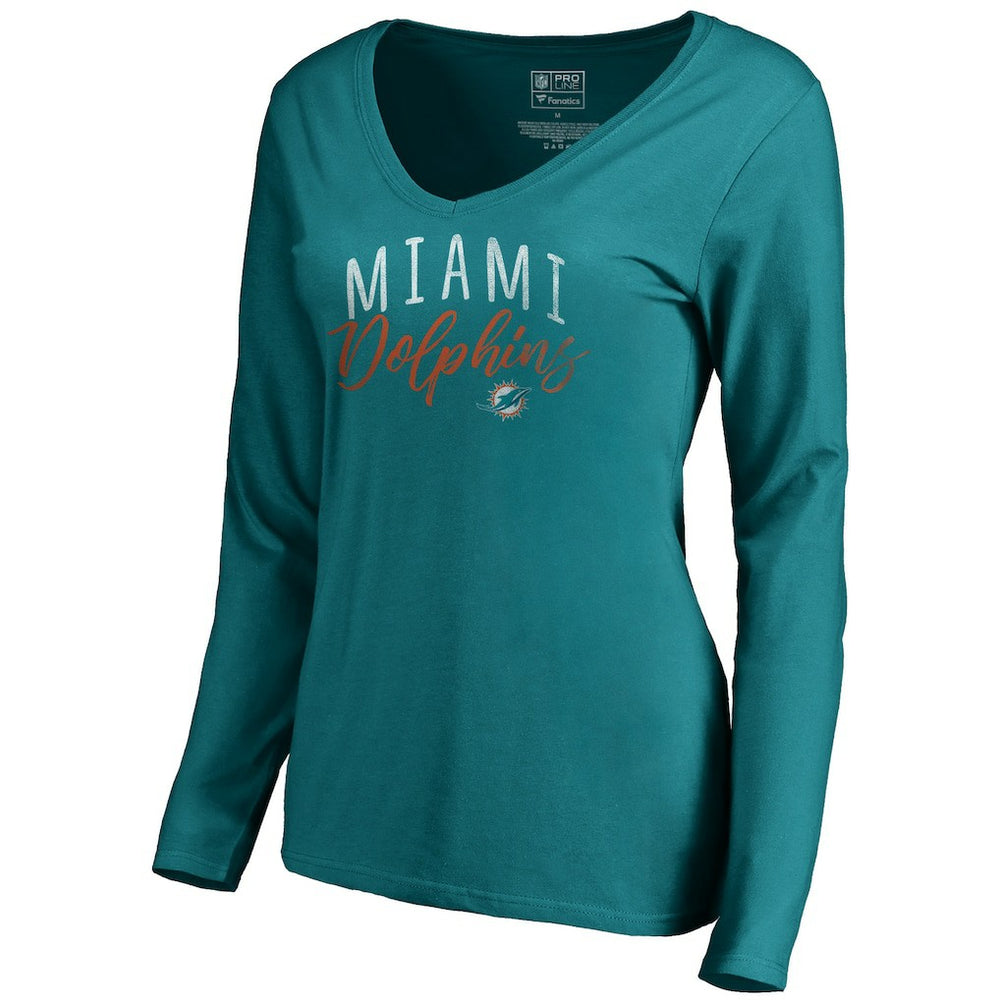 Miami Dolphins Women's Graceful Long Sleeve V-Neck T-Shirt - Aqua - NFL