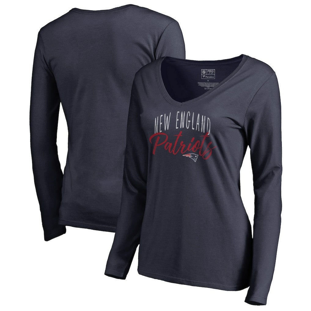 New England Patriots Women's Graceful Long Sleeve V-Neck T-Shirt - Navy - NFL