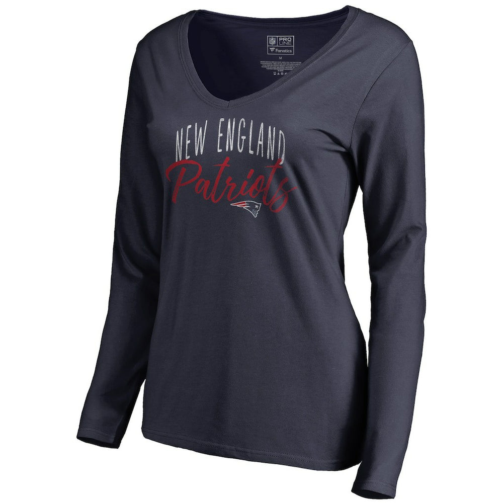 New England Patriots Women's Graceful Long Sleeve V-Neck T-Shirt - Navy - NFL