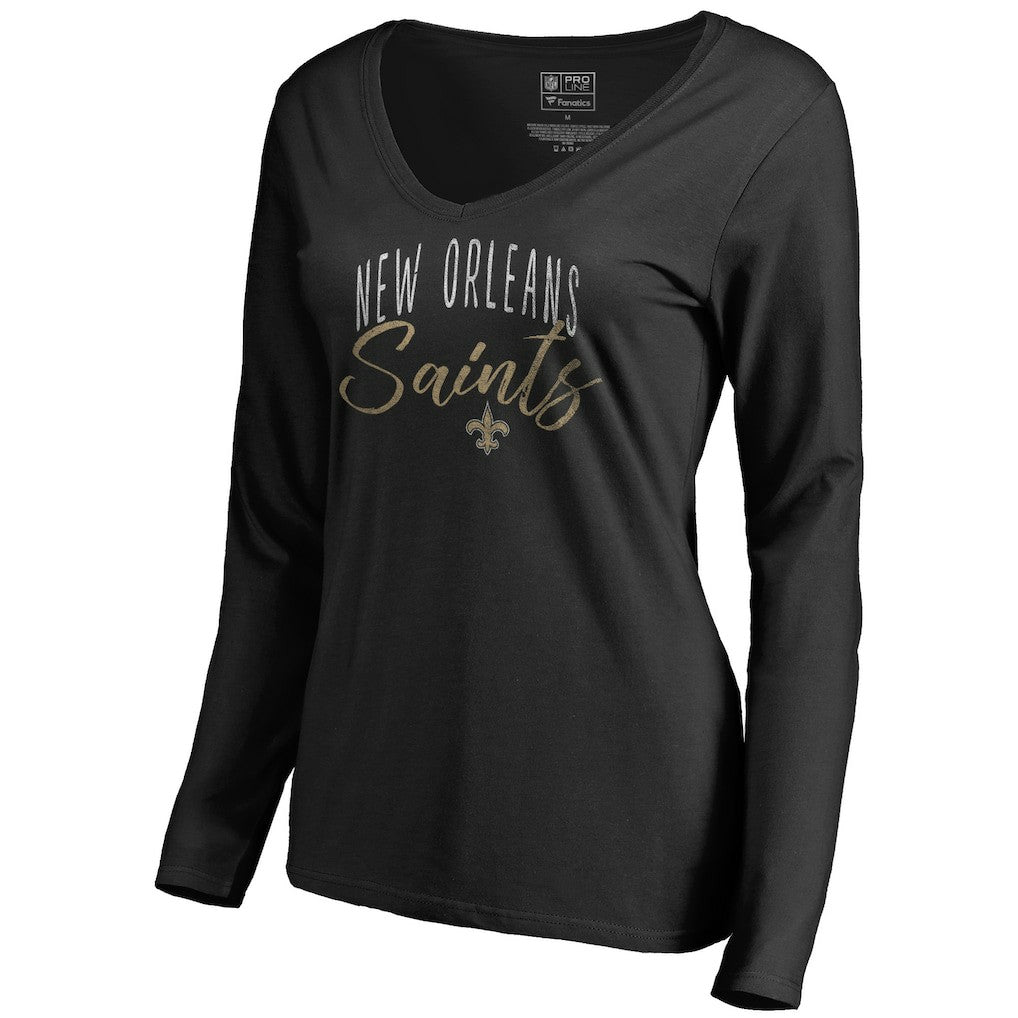 New Orleans Saints Women's Graceful Long Sleeve V-Neck T-Shirt - Black - NFL