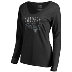 Las Vegas Raiders Women's Graceful Long Sleeve V-Neck T-Shirt - Black - NFL
