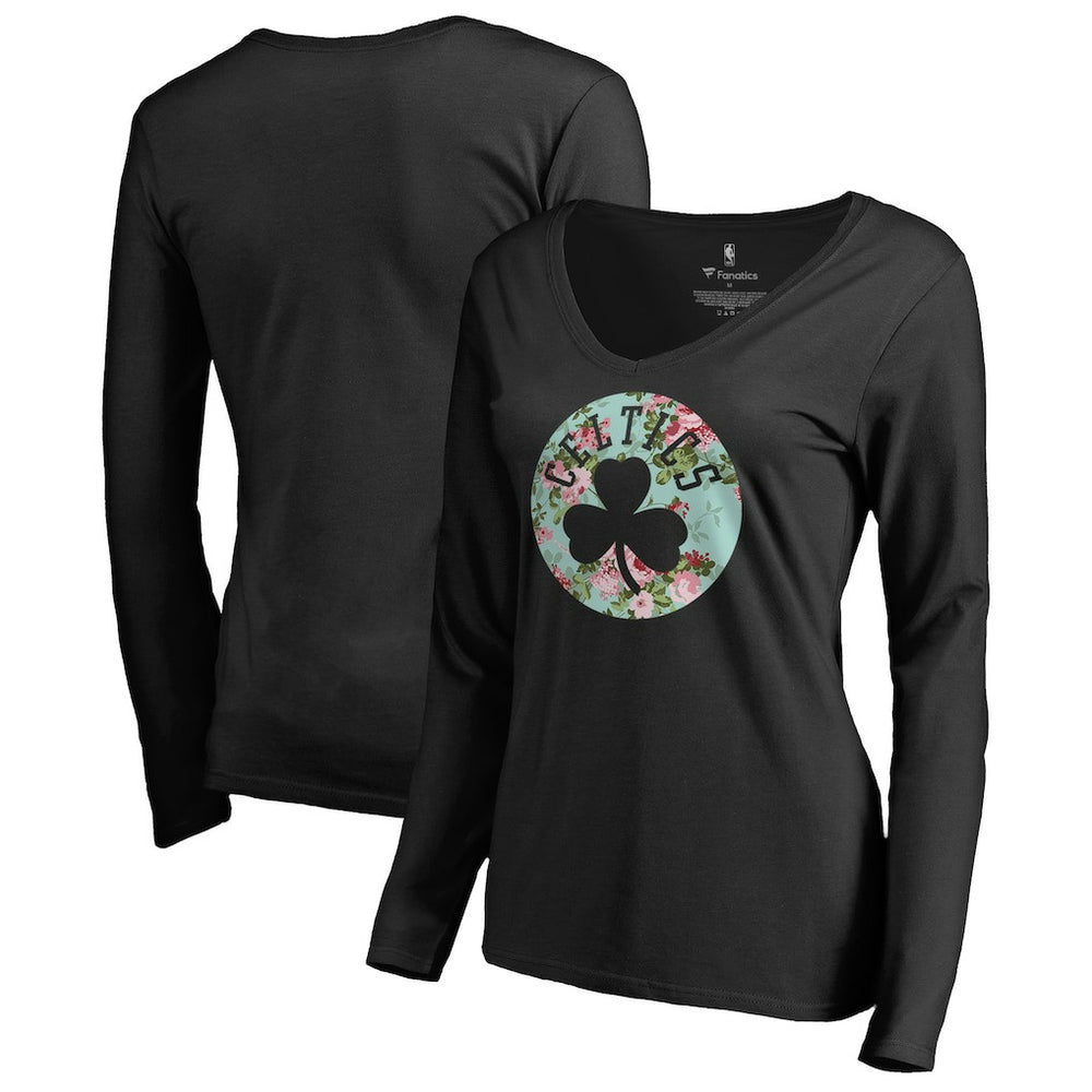 Boston Celtics Women's Lovely V-Neck Long Sleeve T-Shirt Black