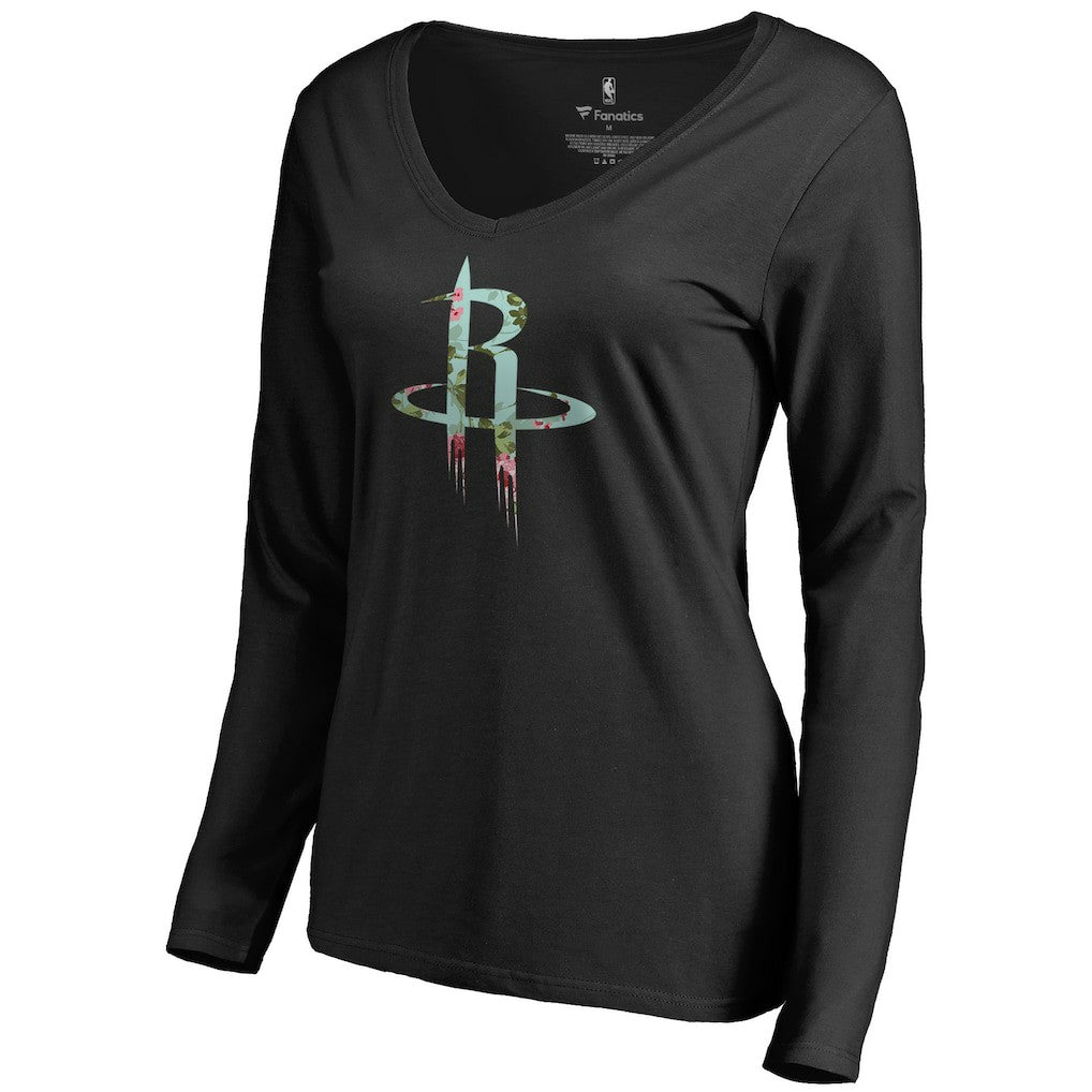 Houston Rockets Women's Lovely V-Neck Long Sleeve T-Shirt Black