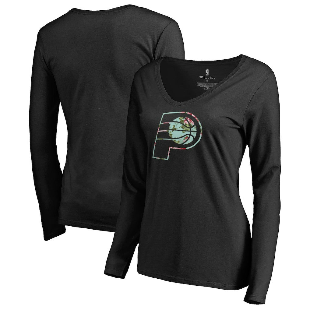 Indiana Pacers Women's Lovely V-Neck Long Sleeve T-Shirt Black