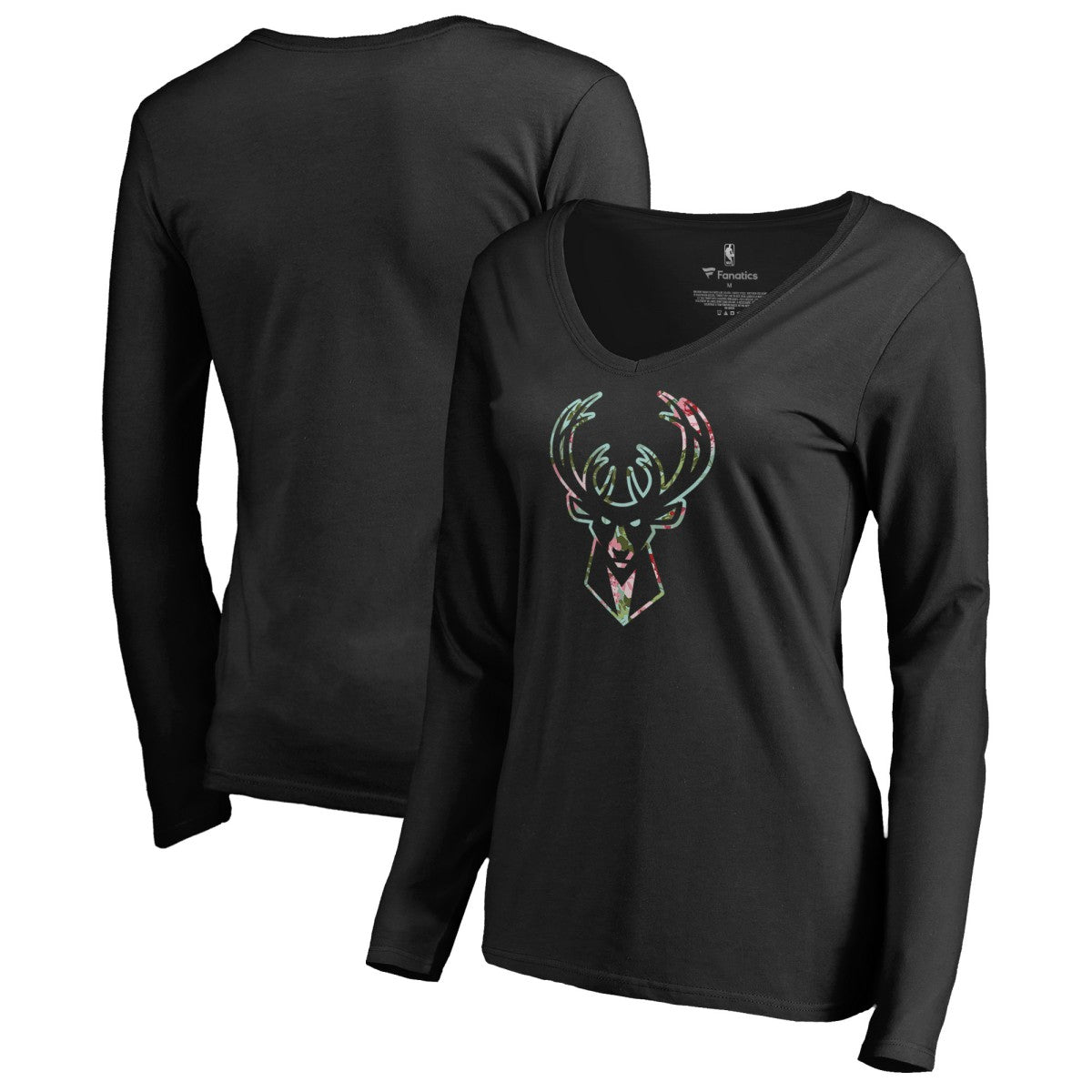Milwaukee Bucks Women's Lovely V-Neck Long Sleeve T-Shirt Black