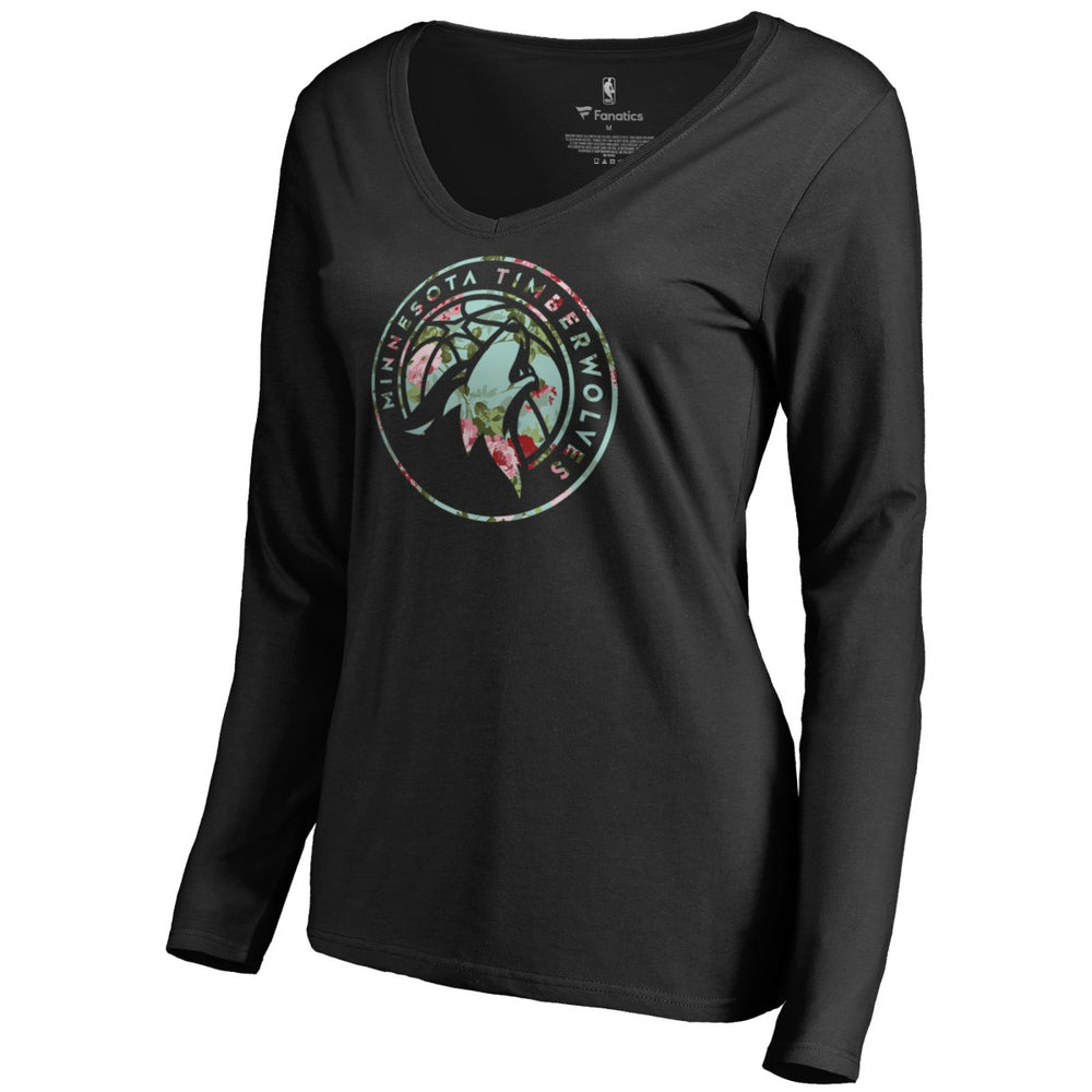 Minnesota Timberwolves Women's Lovely V-Neck Long Sleeve T-Shirt Black
