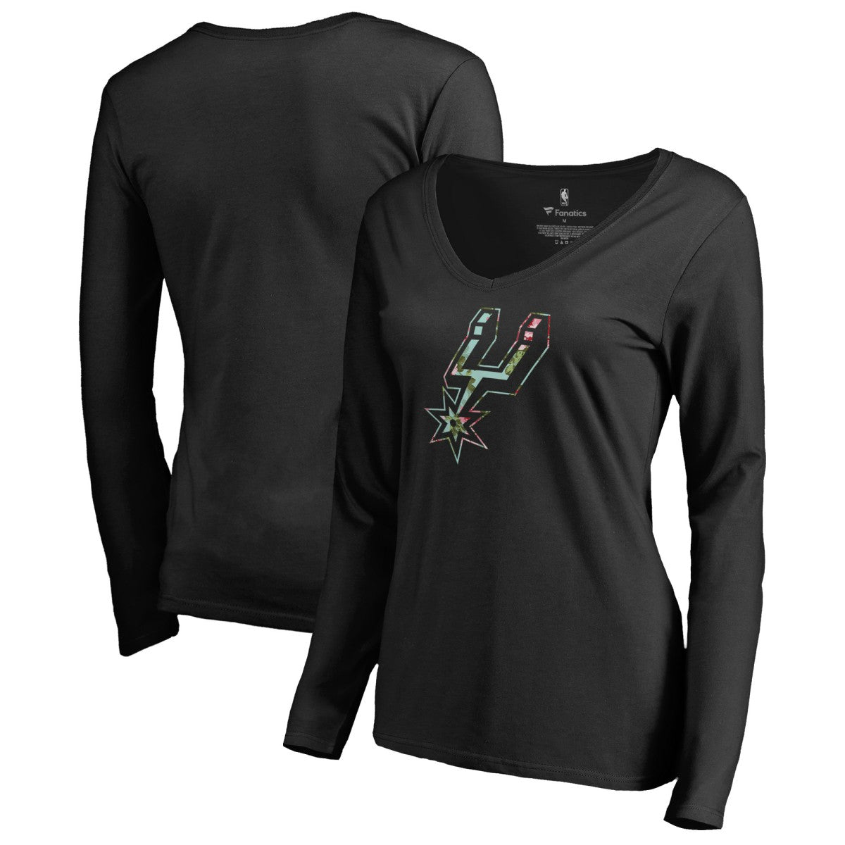 San Antonio Spurs Women's Lovely V-Neck Long Sleeve T-Shirt Black