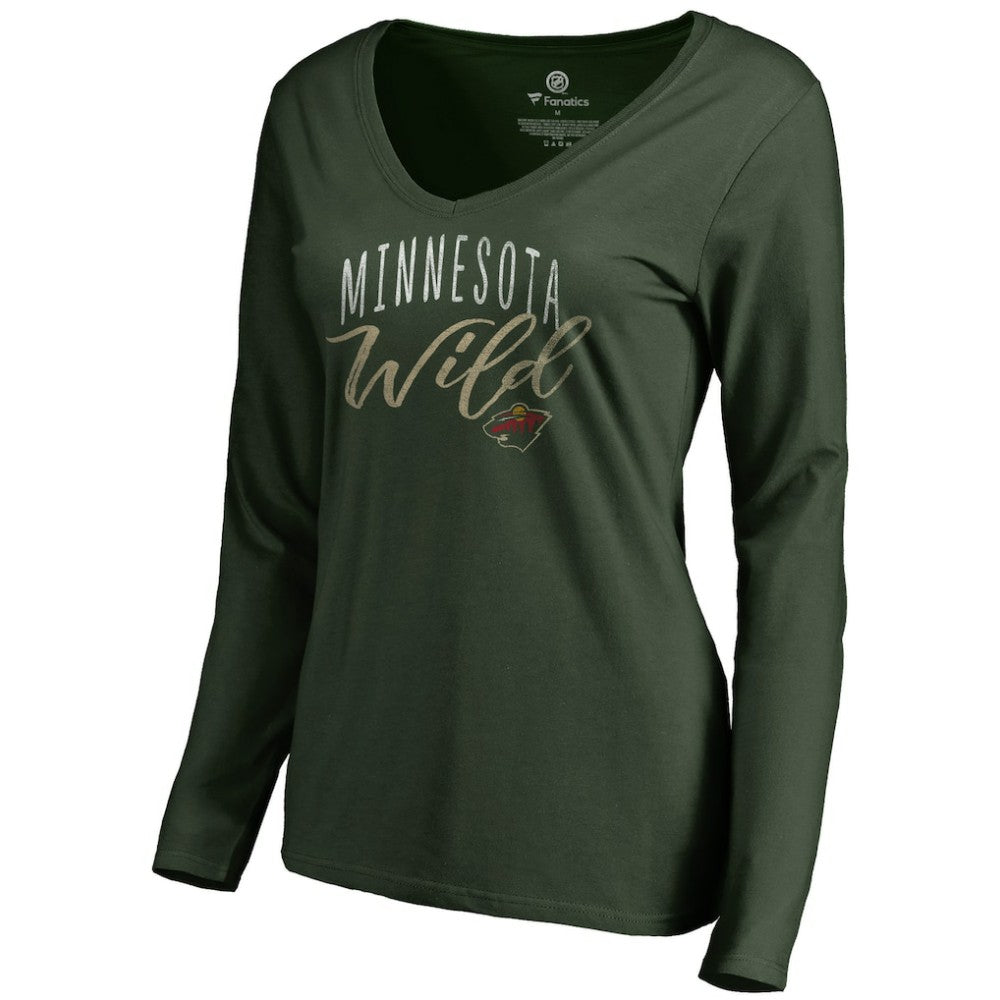 Minnesota Wild Women's Graceful Long Sleeve V-Neck T-Shirt - Green | NHL near me