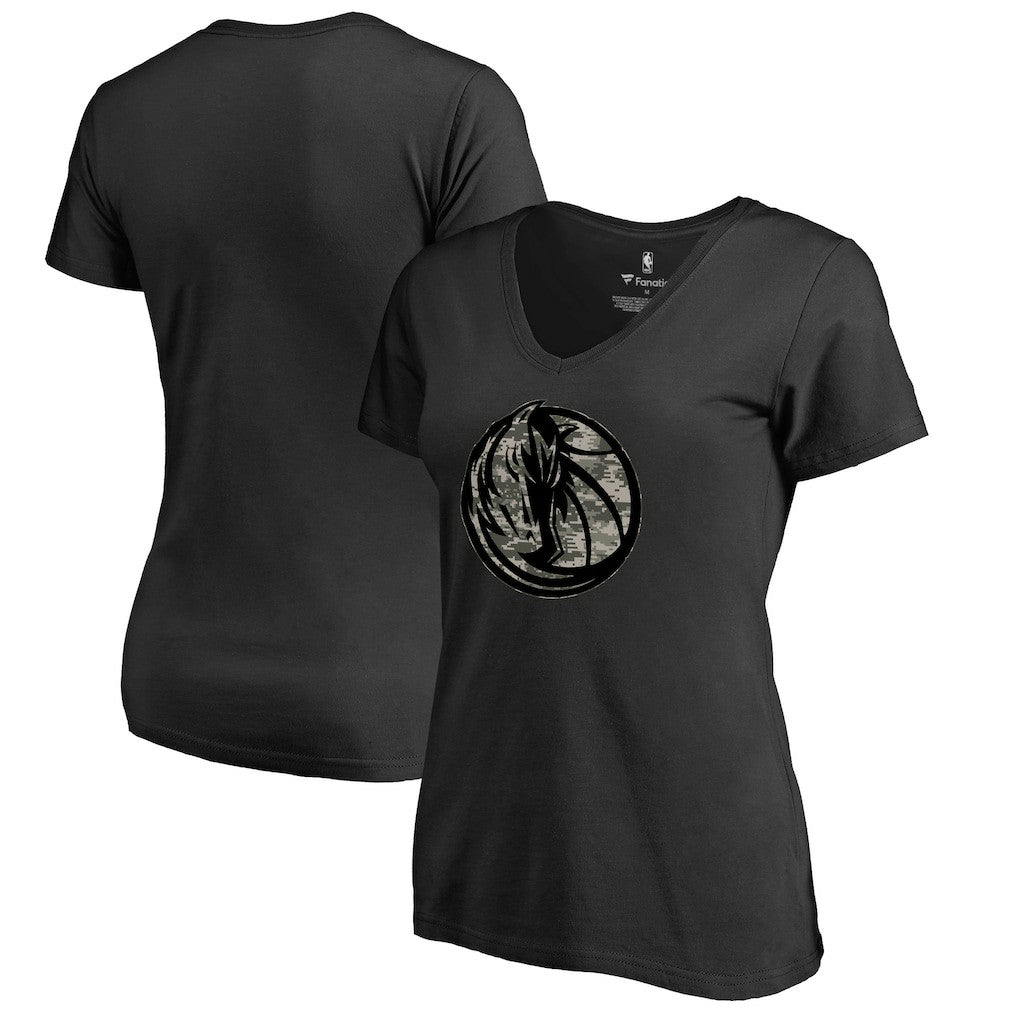 Dallas Mavericks Women's Cloak Camo V-Neck T-Shirt Black