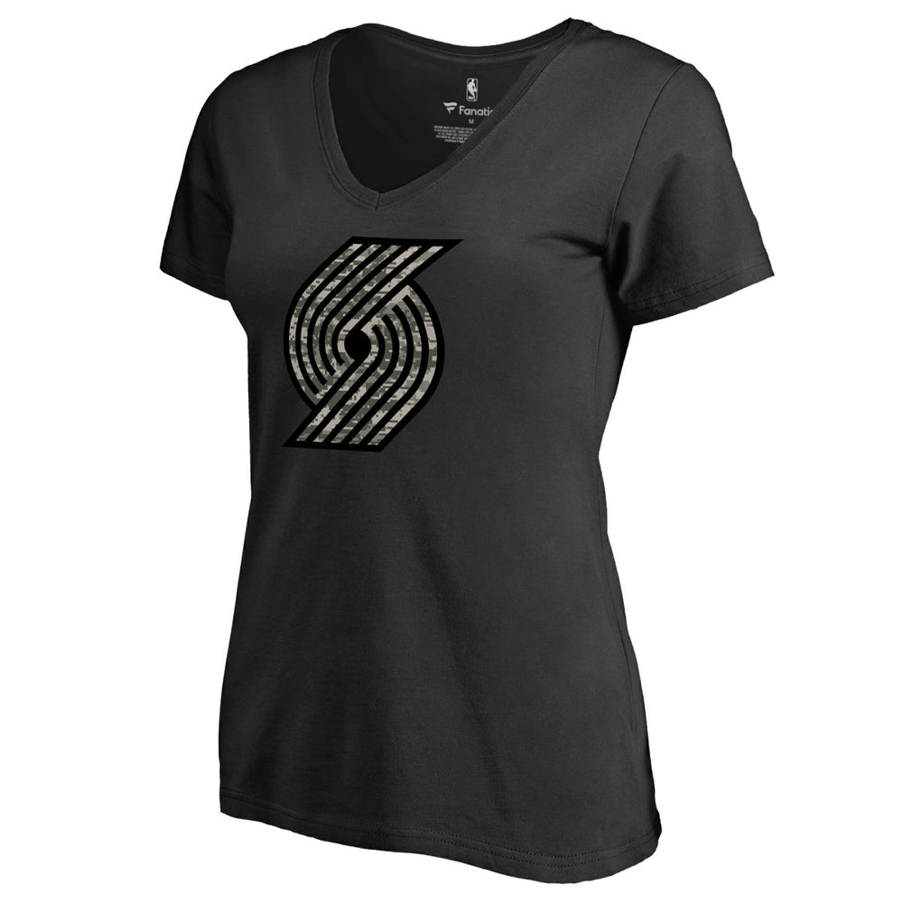 Portland Trail Blazers Women's Cloak Camo V-Neck T-Shirt Black