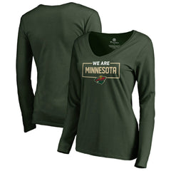 Minnesota Wild Women's Iconic Collection We Are Long Sleeve V-Neck T-Shirt - Green | NHL Clearance