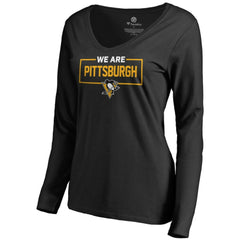 Pittsburgh Penguins Women's Iconic Collection We Are Long Sleeve V-Neck T-Shirt - Black | NHL Clearance