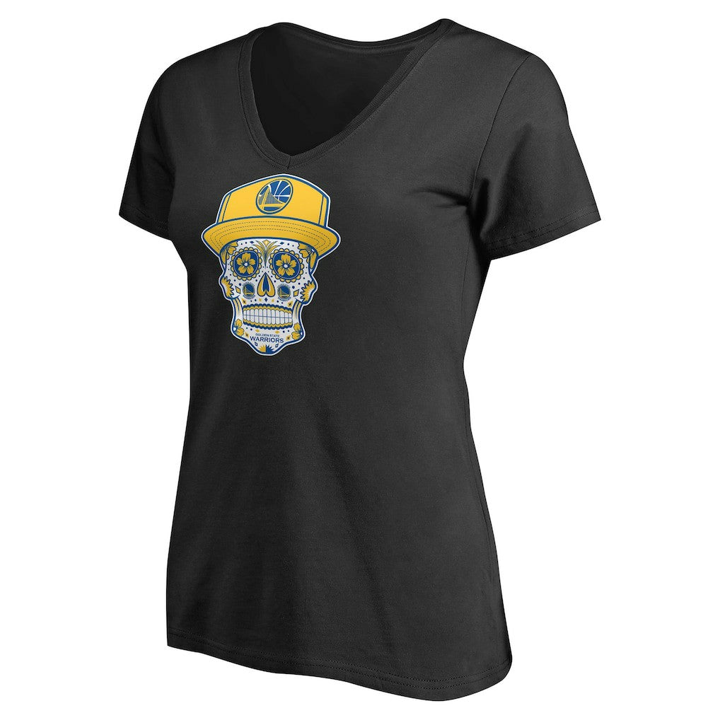 Golden State Warriors Women's Hometown Collection Sugar Skull Alternate V-Neck T-Shirt Black
