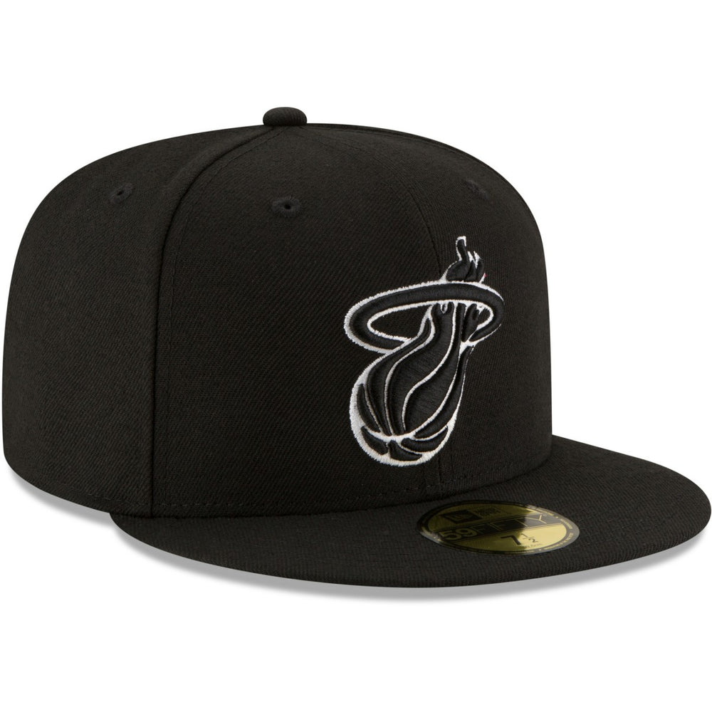 New Era Miami Heat Black & White Logo 59FIFTY Fitted Hat Black
