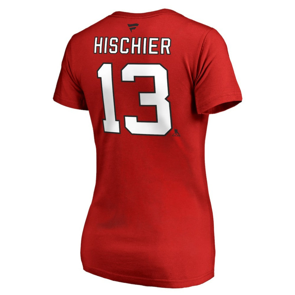 Nico Hischier New Jersey Devils Women's Authentic Stack Name & Number V-Neck T-Shirt - Red | NHL on sale