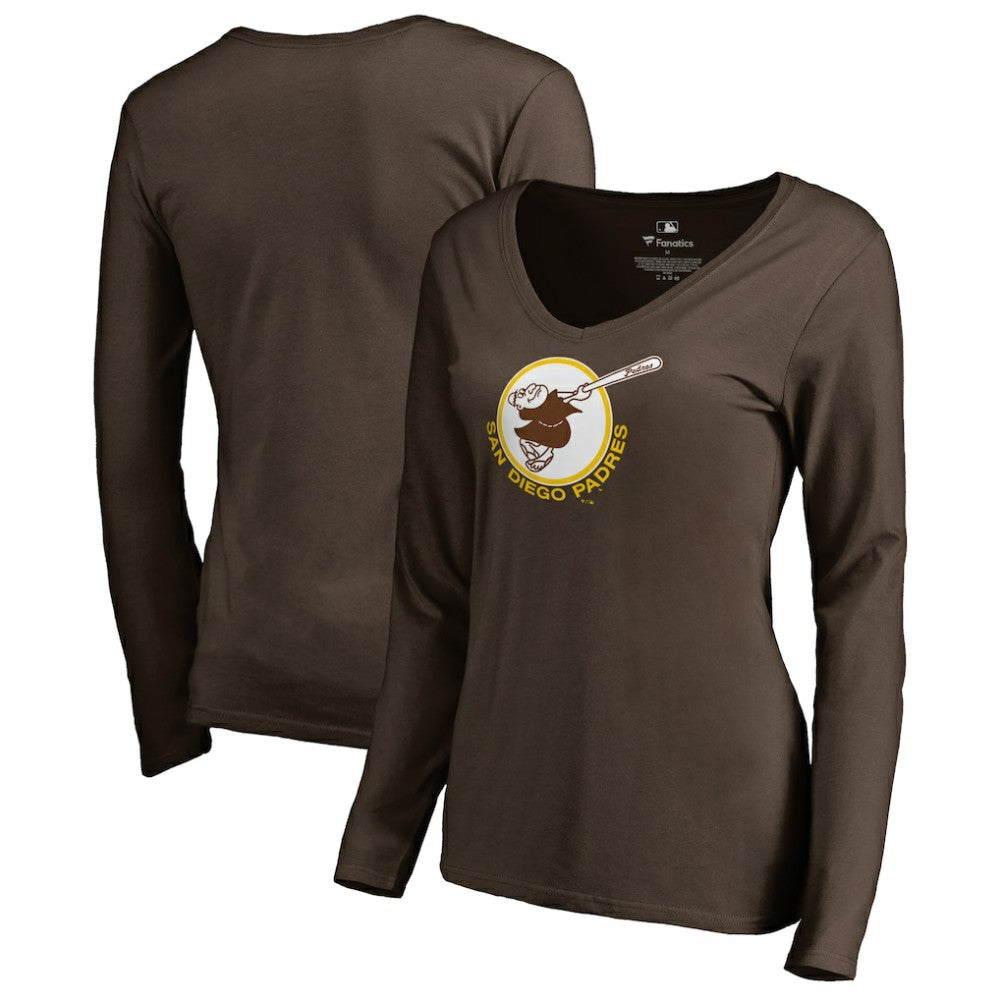 San Diego Padres Women's Cooperstown Collection Forbes Long Sleeve V-Neck T-Shirt Discount