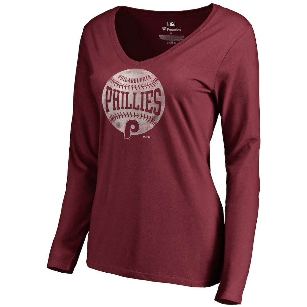 Philadelphia Phillies Women's Cooperstown Collection Slider Long Sleeve V-Neck T-Shirt Discount