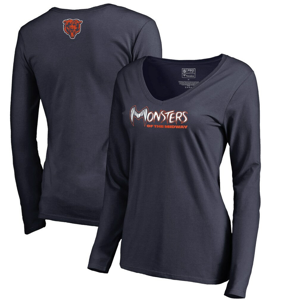 Chicago Bears Women's Monsters Long Sleeve V-Neck T-Shirt - Navy - NFL