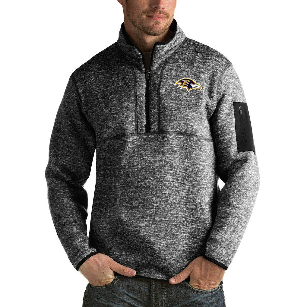 Baltimore Ravens Antigua Fortune Big & Tall Quarter-Zip Pullover Jacket - Heather Black - NFL