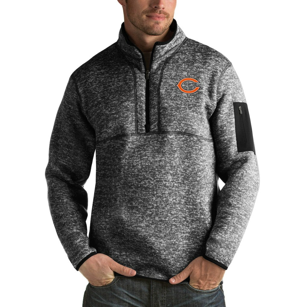 Chicago Bears Antigua Fortune Big & Tall Quarter-Zip Pullover Jacket - Heather Black - NFL