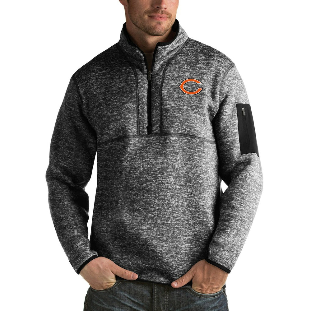 Chicago Bears Antigua Fortune Big & Tall Quarter-Zip Pullover Jacket - Heather Black - NFL