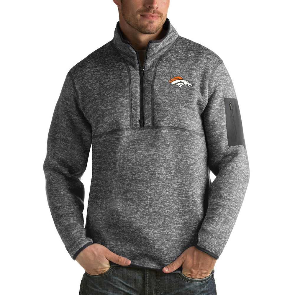 Denver Broncos Antigua Fortune Big & Tall Quarter-Zip Pullover Jacket - Charcoal - NFL