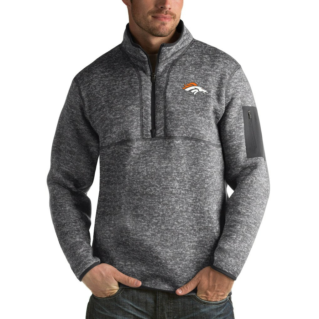 Denver Broncos Antigua Fortune Big & Tall Quarter-Zip Pullover Jacket - Charcoal - NFL