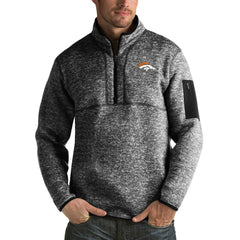Denver Broncos Antigua Fortune Big & Tall Quarter-Zip Pullover Jacket - Heather Black - NFL