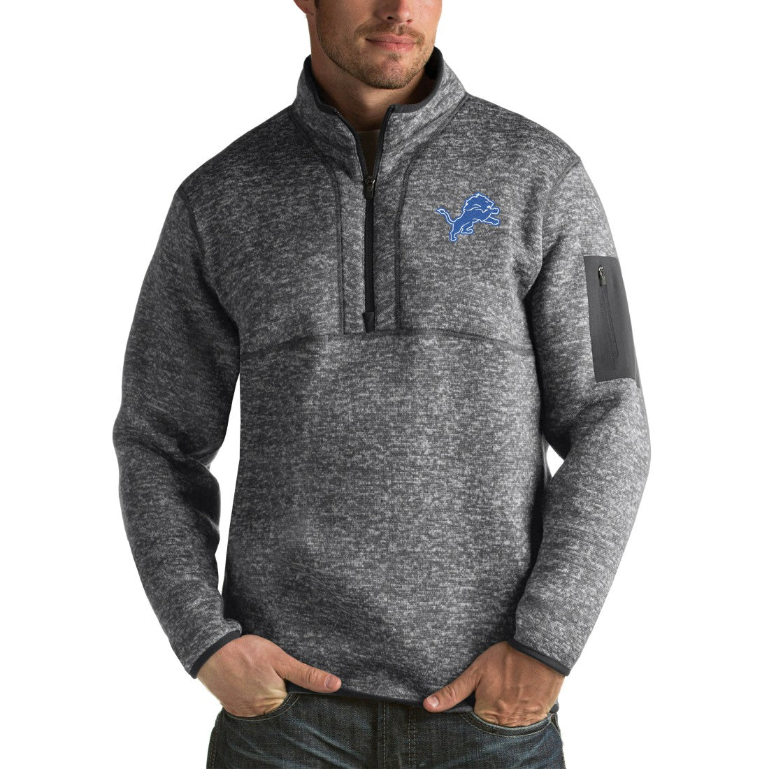 Detroit Lions Antigua Fortune Big & Tall Quarter-Zip Pullover Jacket - Charcoal - NFL
