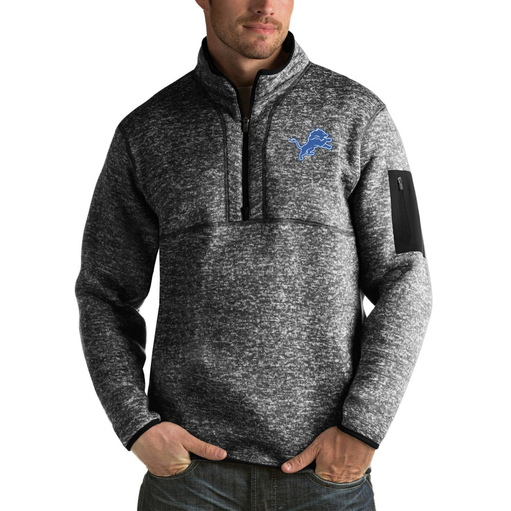 Detroit Lions Antigua Fortune Big & Tall Quarter-Zip Pullover Jacket - Heather Black - NFL