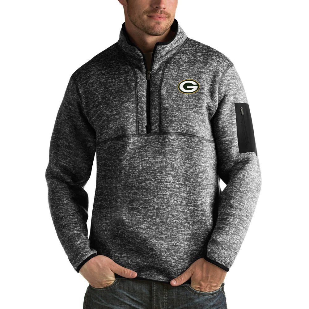 Green Bay Packers Antigua Fortune Big & Tall Quarter-Zip Pullover Jacket - Heather Black - NFL