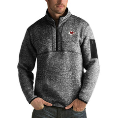 Kansas City Chiefs Antigua Fortune Big & Tall Quarter-Zip Pullover Jacket - Heather Black - NFL