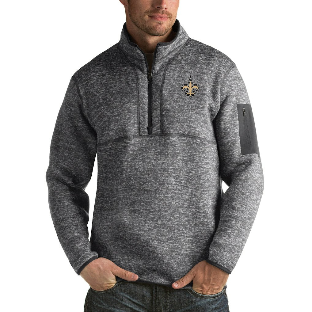 New Orleans Saints Antigua Fortune Big & Tall Quarter-Zip Pullover Jacket - Charcoal - NFL