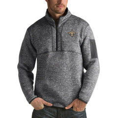 New Orleans Saints Antigua Fortune Big & Tall Quarter-Zip Pullover Jacket - Charcoal - NFL