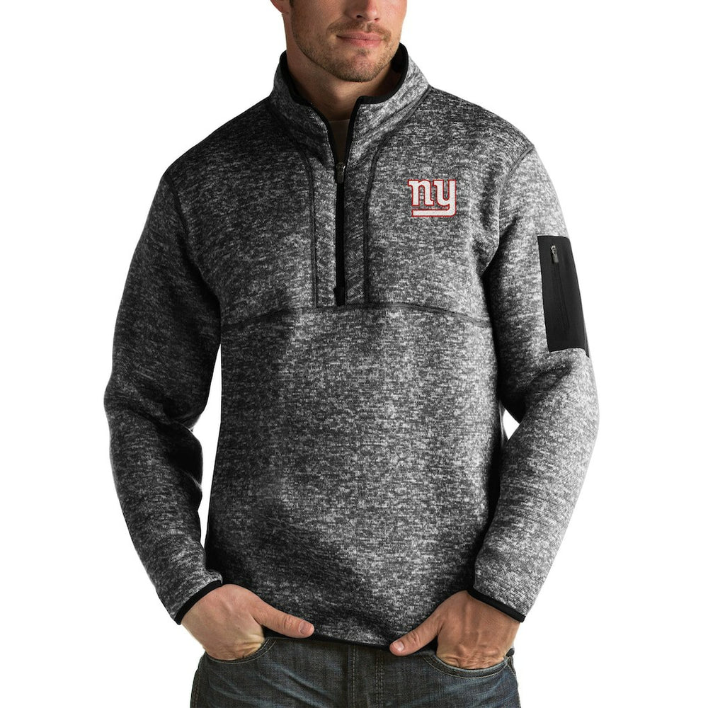 New York Giants Antigua Fortune Big & Tall Quarter-Zip Pullover Jacket - Heather Black - NFL