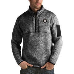 Las Vegas Raiders Antigua Fortune Big & Tall Quarter-Zip Pullover Jacket - Heather Black - NFL
